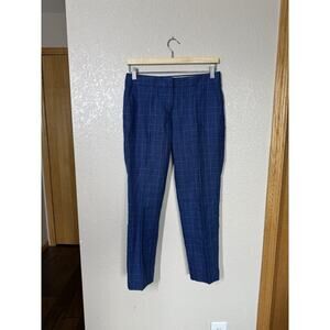 J. Crew Women’s Plaid Trouser Pants Size 2P Linen Wool Blend Blue Career